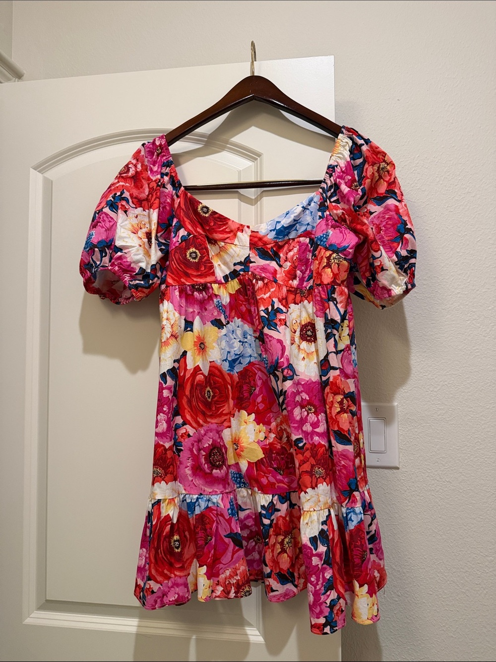 Buddy Love Pink Red Floral Puff-Sleeve Dress